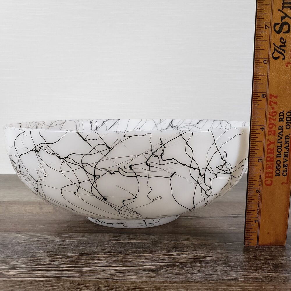 Black Spaghetti String Drizzle Serving Bowl White Glass Atomic MCM Vintage - Picture 4 of 16